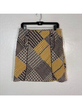 Maeve Skirt Womens 4 Multicolor Geometric Twill A Line Knee Length Button Lined